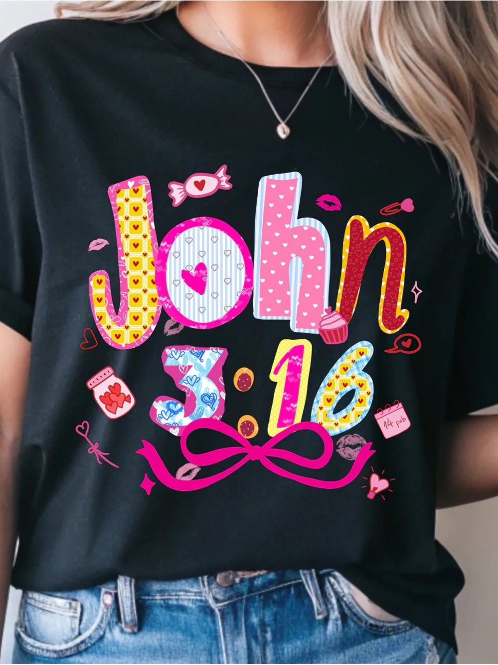 Black Graphic 'John 3:16' Tee with Bright Pop Art Letters